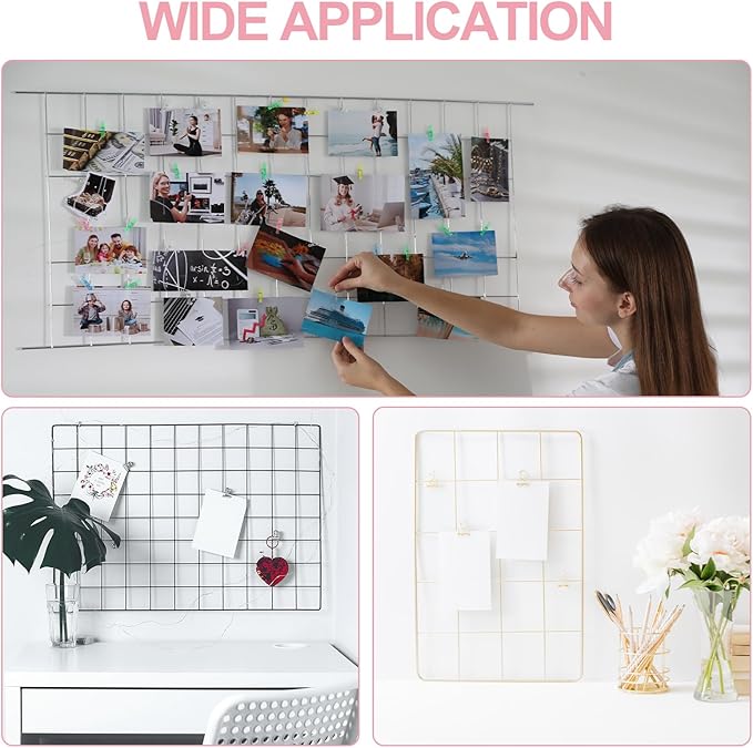 PATIKIL 16"x8" Wire Grid Panel, 2 Pack Board Photo Pictures Memo Display Grid Panels Hanging Organizer Wall Decorative Panel for Home Office Wedding, Pink