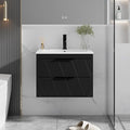 eclife 24" Bathroom Vanities Cabinet with Sink Combo, Wall Mounted Floating Cabinet W/Decor Line, Soft-Close System, 2 Extra Big Drawers, Matte Black Faucet, Black