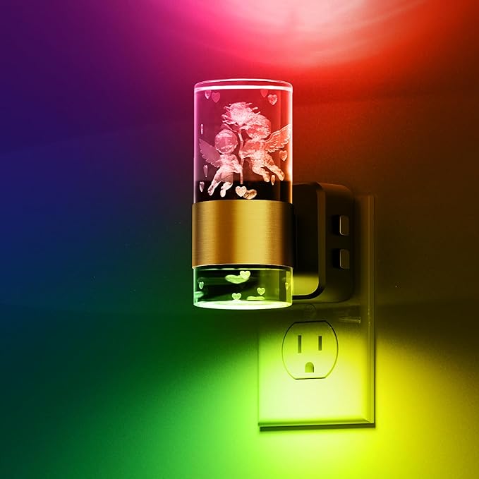 L LOHAS LED Night Lights Plug into Wall,[2-Pack] Dusk to Dawn Nightlight,9 Colors Changing,Adjustable Brightness,Acrylic Decorative Night Lights for Bathroom,Wedding,Birthday Gift