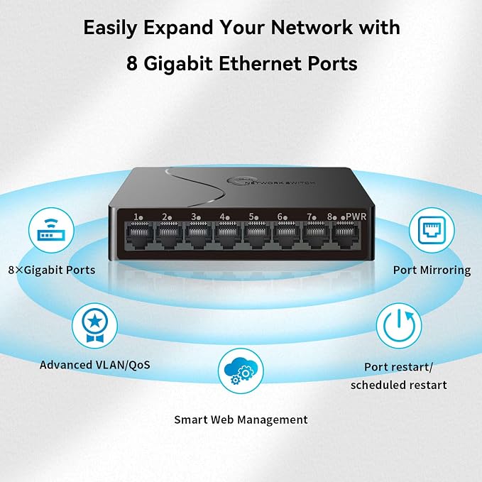 8-Port Gigabit Easy Smart Managed Ethernet Switch | Plug & Play Network Hub - Image 6