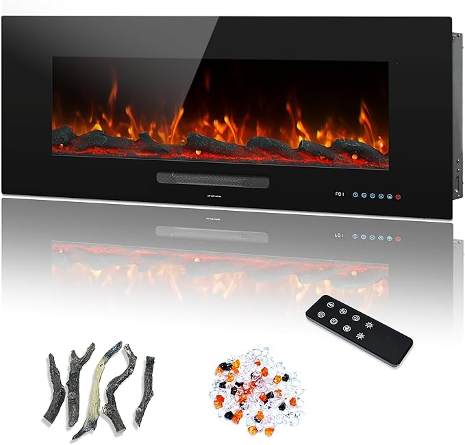 42" Electric Fireplace Inserts, Recessed & Wall Mounted Fireplace Heater Colorful Flame &Fuel, Remote Control Setting Dimer, Thermostat &Timer, Plug in &Hard-Wire Option, 750W/1500W, Black