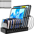 RISWOJOR Charging Station for Multiple Devices, 100W 10 Ports Charging Dock with 10 Cables Smart IC Tech and Adjustable Dividers Type-C，Multi USB Charger for iPhone Galaxy iPad Tablet，Black