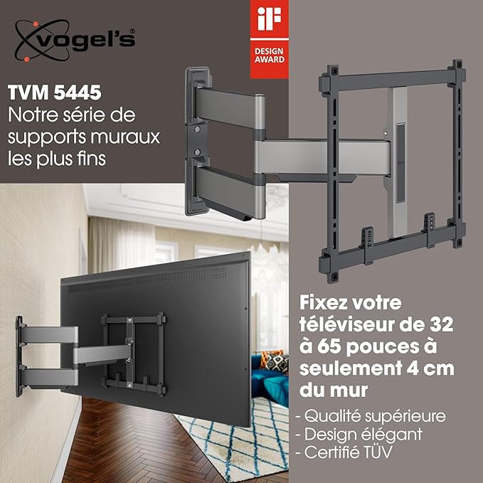 Vogel's TVM 5445 Full-Motion Ultra-Thin TV Wall Bracket for 32-65 inch TVs, Max. 77 lbs, Swivels up to 180°, Full-Motion TV Mount max. VESA 400x400, Universally Compatible