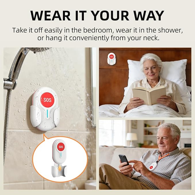 CallToU Caregiver Pager Wireless Call Button 500FT for Elderly Monitoring Vibration Call Bell Medical Alert System with Digital Display Low Power Reminder 2 Portable Receiver 2 SOS Call Button