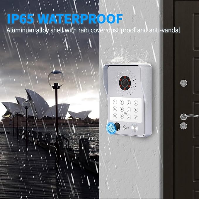 Wired Video Door Phone Apartment Intercom System,7 Inch Touch Monitor with 1080P HD Camera Doorbell,Supporting 5 in 1 Unlocking,Minitoring Motion Detecting for Home Villa,Tuya (1 doorbell + 1 monitor)