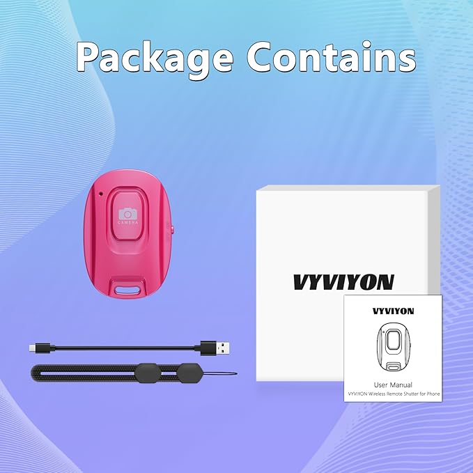 Bluetooth Camera Remote Shutter for iPhone and Android Smartphones, Rechargeable Wireless Phone Remote Control,Selfie Button for Photos and Videos, Charging Cable Included-Pink