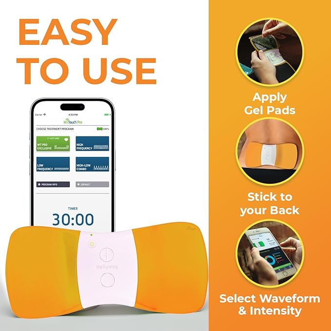 WiTouch Pro TENS Unit for Back Pain Relief & Recovery, Wireless, Wearable Muscle Stimulator, Made in USA, Gel Pads Included