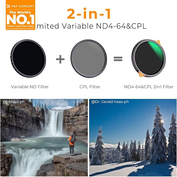 K&F CONCEPT 58mm ND4-64 ND Lens Filter Variable & CPL Polarizers Filter 2-in-1 - Image 2