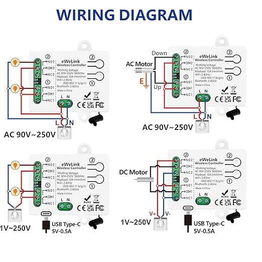 DieseRC 2 Channels WiFi Smart Switch, AC 90V-250V 220V Passive Output Relay Module Ewelink APP WiFi Control Compatible with Alexa/Google Home, Inching/Self-Locking Switch