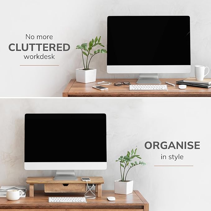 Anji Mountain Monitor Stand - Desktop Organizer & Laptop Riser, Ergonomic Monitor Riser, Space-Saving Monitor Stand for Desk, Durable Construction, Easy Assembly, Ideal for Home & Office,Natural
