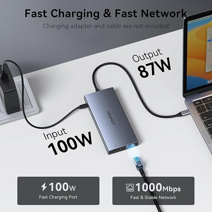 USB C Laptop Docking Station Dual Monitor for Dell XPS/HP/Lenovo/Surface, 15 in 1 USB C Hub 3 Monitor Adapter Dock with 8K DisplayPort, 2 HDMI 4K@60Hz, 6 USB A/C, 100W PD, Ethernet, SD/MicroSD