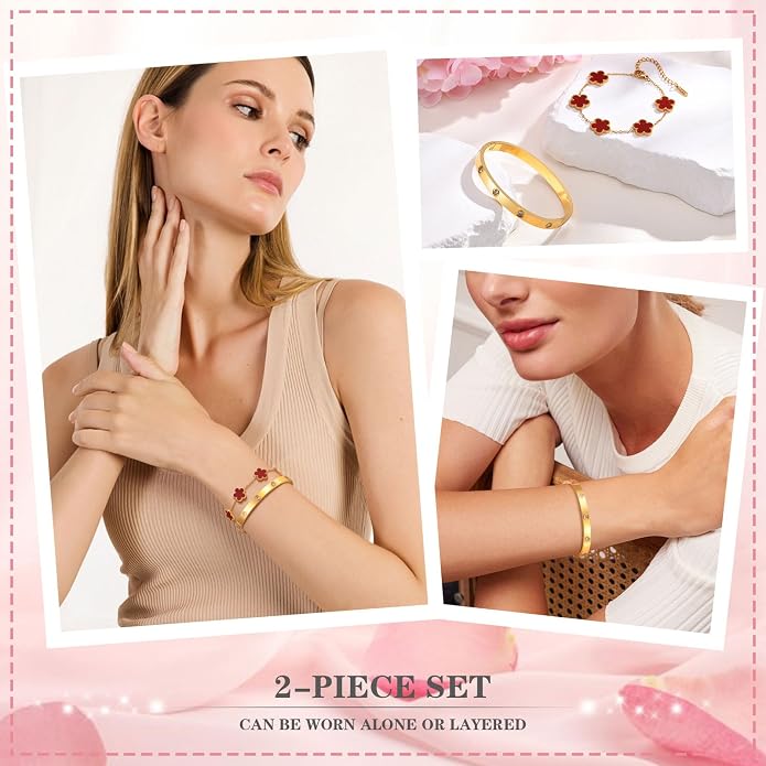 MPRAINBOW Womens Stackable Gold Bracelets Jewelry, 18K Gold Plated Floral - Image 3