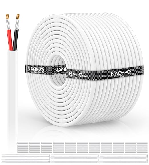 NAOVEO 16 Gauge Wire 2 Conductor Electrical Wire, 16 AWG Stranded PVC Tinned Copper Cable, Flexible/Low Voltage Automotive Wiring for LED Lamps, Marine, Speaker, Appliances (200FT)