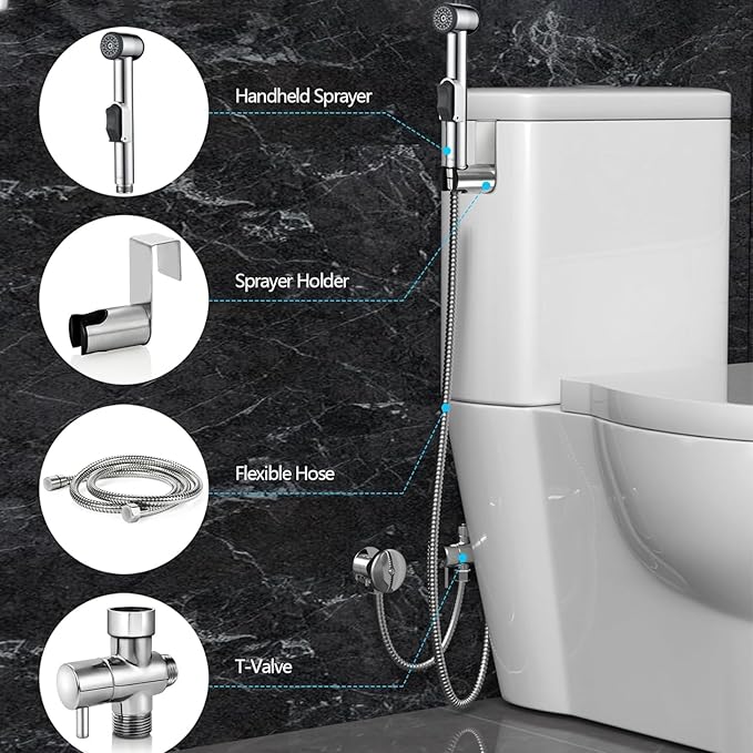 Handheld Bidet Sprayer for Toilet with Adjustable Water Pressure – Feminine Hygiene Shower, Baby Cloth Diaper Washer, Pet Bathing, Easy Installation with Bidet Hose