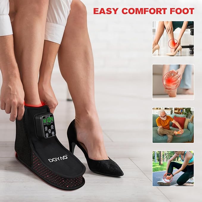 Rechargeable Red Light Therapy Feet Ankle, 132 LEDs 660 nm Red Light and 850 nm Infrared Light Therapy Shoe, with 6000mAh Battery Adjustable Power and Time Controller 2Pack