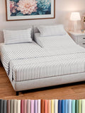 Split Head King Sheet Set – 4 Piece Flex Split Top King Sheets for Adjustable Beds - Fits 14” to 16" Mattress w/ Deep Pockets - Breathable & Cooling - Luxury Bedding and Wrinkle Free - Grey Stripes 2