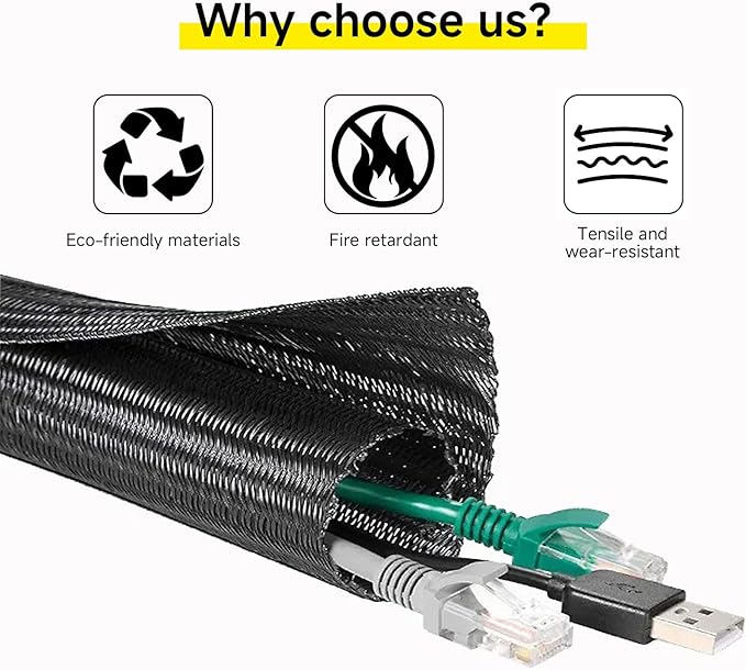 GBSCLOVER Wire Cord Protector Wire Loom Tubing, 25ft - 1 inch Cable Sleeve Split Sleeving for USB Cable，Computer Electrical Wire Power Cord Audio Video Cable Black