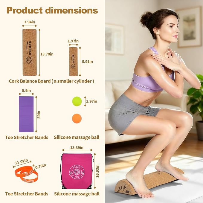 35cm Cork Balance Board (Not 30cm) - Foot Restoration & Balance Kit for Plantar Fasciitis Recovery - Professional Ankle Strength & Stability Trainer for Seniors & Standing Desk - Supports 440+ Lbs