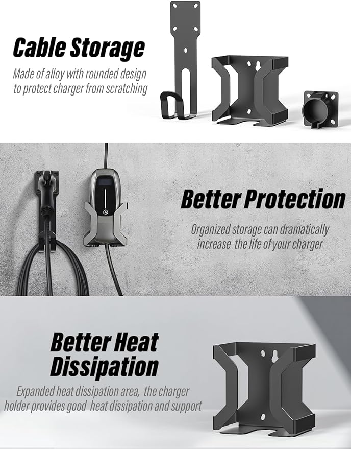 BMZX EV Charger Holder J1772, Wall Mount Kit for Electric Car Charger, SAE J1772 Cable Organizer, Nozzle Holster Dock & J-Hook for Charging Station