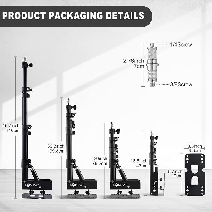 LOMTAP Ring Light Wall Mount Adjustable 45.7" Boom Arm Stand - Image 5