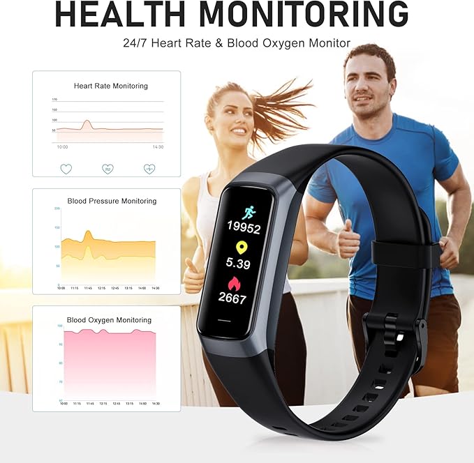 Fitness Tracker with 24/7 Heart Rate Blood Oxygen Sleep Monitor, 1.1" AMOLED Touch Screen Activity Tracker Smart Watches, IP68 Waterproof Step Counter Pedometer for Women Men