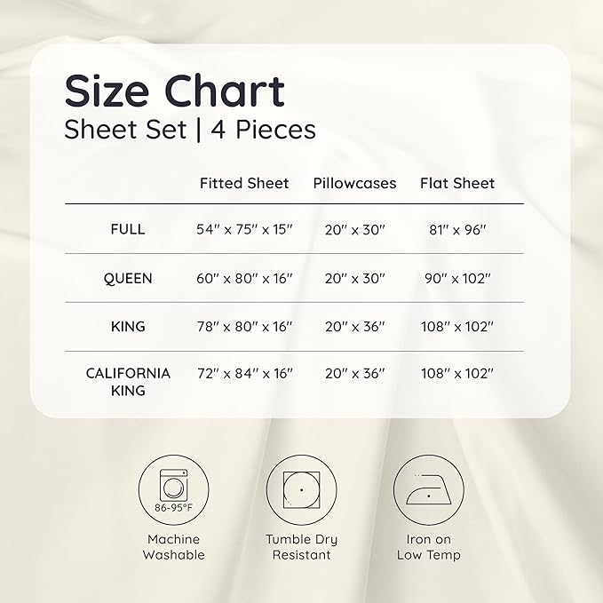 Bambaw 100% Viscose Derived from Bamboo Queen Size Sheet Set - 4pcs Cooling Sheets for Hot Sleepers, Soft Deep Pocket Queen Sheets Fits Up to 16'' with Elastic Corner Straps (Ivory)