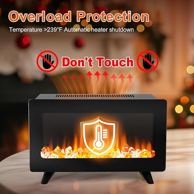 16" Small Electric Fireplace Heater - Desk Space Heater with Realistic Led 3D Flames, Freestanding Fire Places Electric Fireplace Heater for Indoor Use, 750 | 1500w, Overheating Protection