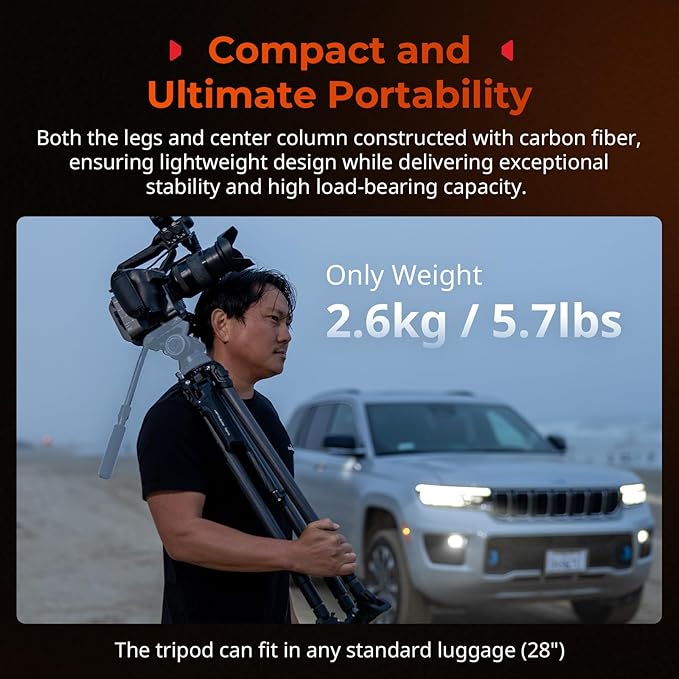 SmallRig x Potato Jet Tribex Hydraulic Carbon II Tripod Fast Extend Camera Travel Tripod, Low Angle Photograph to 5.9in/15cm, Max Height 61in/155cm, Weight 5.7lbs, Load up 55lbs -5756