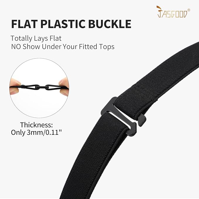JASGOOD Women No Show Stretch Belt Elastic Web Strap Belt with Flat Buckle for Jeans Pants Dresses