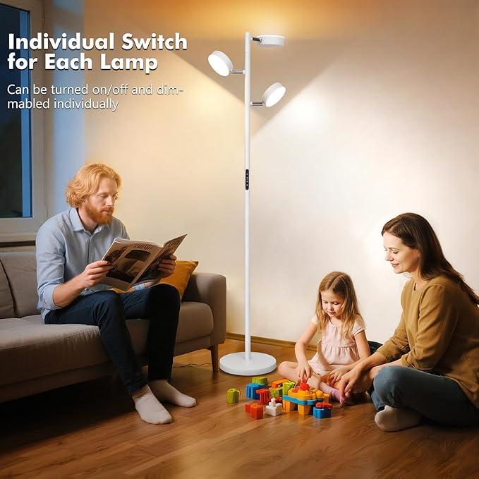 Benaep Tree Floor Lamp for Living Room - Modern White Standing Lamp, LED Floor Light with Remote & Touch, 3000K-6000K Dimmable for Bedroom Office Reading (3 Head)