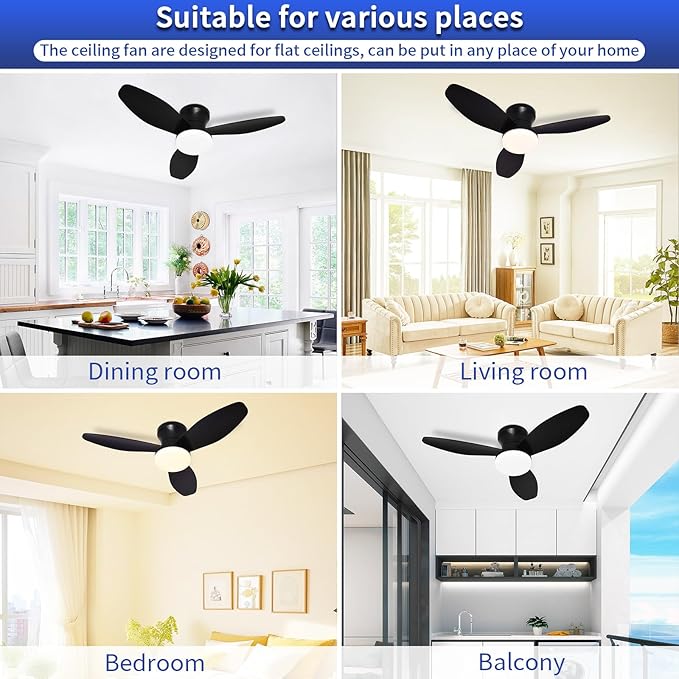 Glowall Small Ceiling Fan with Lights and Remote, 32 Inch Flush Mount, Small Quiet, DC Motor, Reversible Blades, 6 Wind Speeds, Dimmable LED, Adjustable Color Temperature, Timer