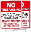 GXGGUS NO Trespassing Signs Private Property Video Surveillance Sign, Large 2-Pack 13"x10" Double-Sided Signs, H-Stake Metal Stakes, Outdoor Yard Sign for Home and Front Door Land, and Garden, Lawn