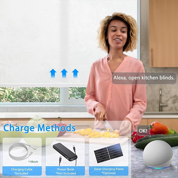 COOLWINDS Motorized Blinds with Remote Cordless Automatic Motorized Shades Custom Blinds for Windows Smart Curtains Compatible with Alexa Google Home(Light Filtering Cloud White,W32 x H72in)