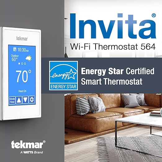 tekmar Invita Wi-Fi Thermostat | 2-Wire, Energy Star Approved, Up to 2-Stage Heat, 2-Stage Cool, Fan & 2 Accessories or Up to 4-Stage Heat, 2-Stage Cool, Fan, Reversing Valve and 1 Accessory | ERV/HRV