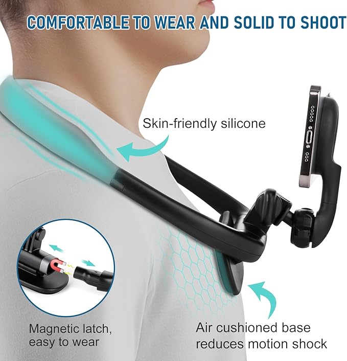 Magnetic Neck Phone Holder, Hands Free POV/Vlog Selfie Mount Flexible Neck Phone Holder for Recording, Magnetic Phone Chest Mount for iPhone 16 15 14 13 Seires and All Smartphones