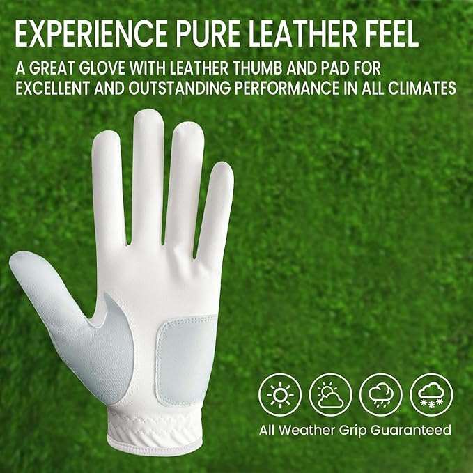 FINGER TEN Golf Gloves Men Right Handed Golfer Left Hand with Ball Marker 2 Pack Leather Breathable Comfortable Weathersof Grip Size Small Medium ML Large XL