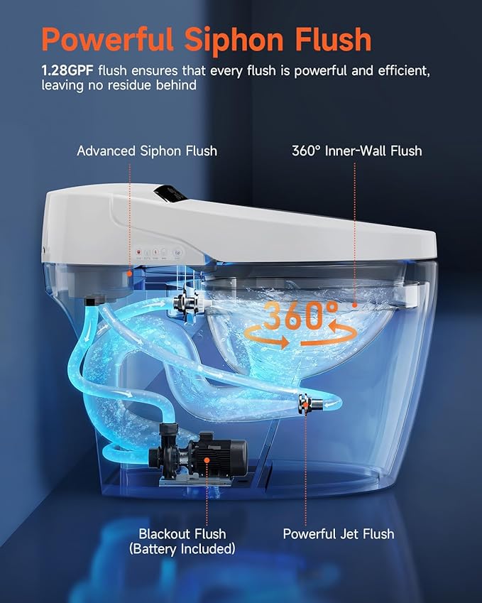 WANSID Smart Toilet with Bidet Built in, Bidet Toilet with Auto Open/Close Lid, Foot Sensor Operation, 1.28GPF, Heated Seat & Instant Warm Water Dryer, Tankless One Piece Electric japanese toilet