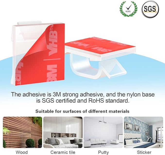 60 PCS XHF 3/4” Adhesive Cable Wire Clips Clear, Outdoor Christmas Light Clips - Image 3