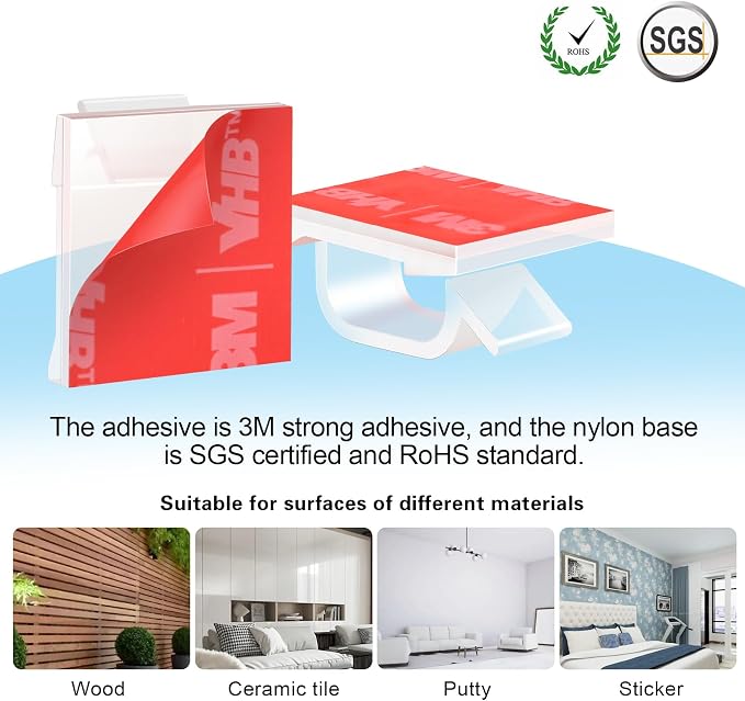 60 PCS XHF 5/8” Adhesive Cable Wire Clips Clear, Outdoor Christmas Light Clips - Image 3