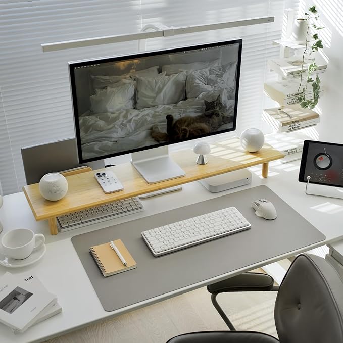 ROCDEER Bamboo Dual Monitor Stand Riser with Underneath Storage, Ergonomic Desk Shelf Supports PC Computer Monitor, Printer, TV for Home, Office, Natural