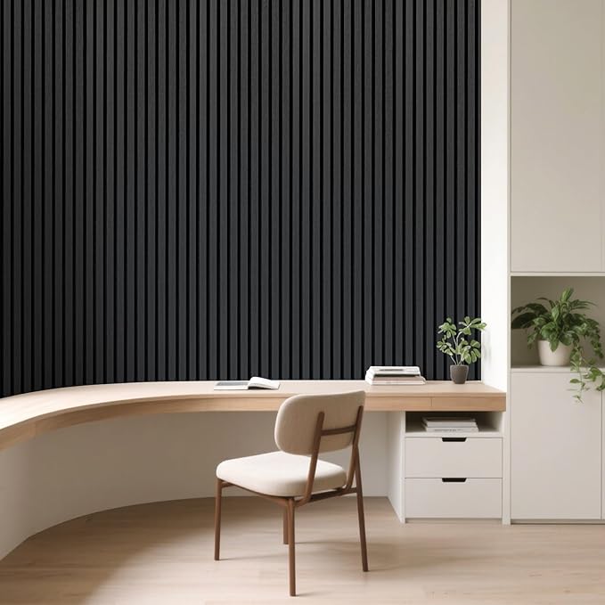 Art3d 1-Pack Acoustic Wood Slat Wall Panel with Roll-Flat Design - 95.3 x 23.8 Inch Sound Absorbing Panels for Living Room Columns Corridor Curved Wall Decor, Blackwood