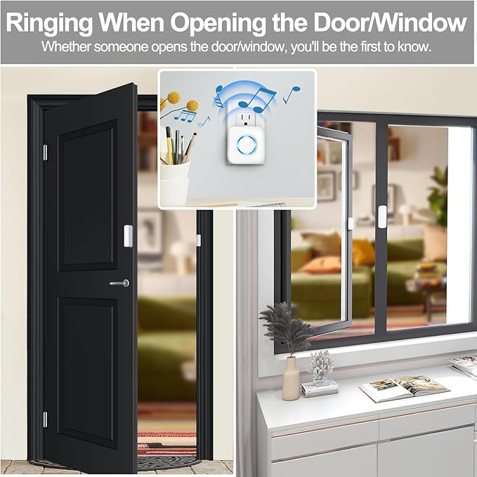 Door Chime, Satisure Wireless Door Open Contact Sensor Alarm Chime with 600 FT Range 58 Chimes 5 Volume Levels LED Indicators (1 Receivers & 2 Sensors)