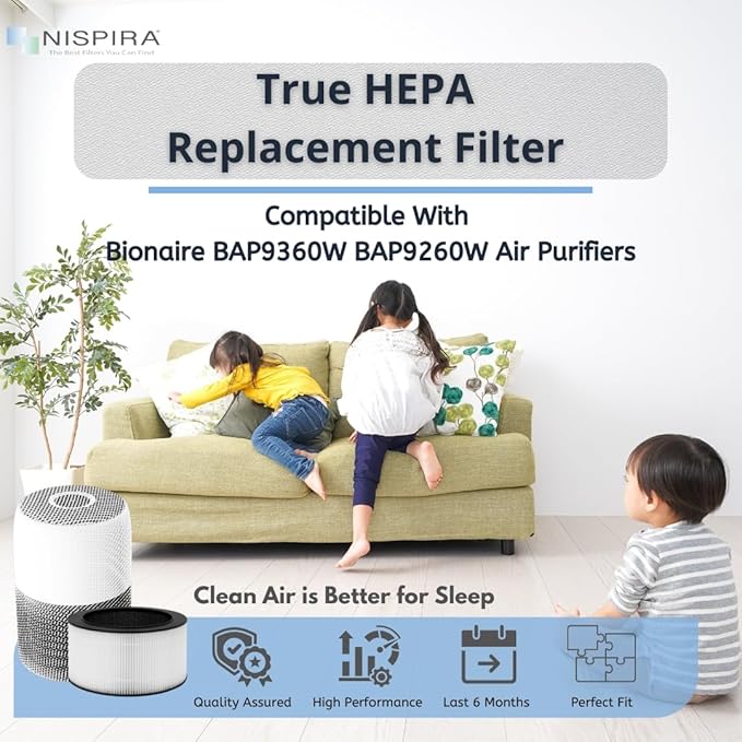 Nispira BAPF160 Replacement Filter K for Bionaire Air Purifier BAP9360W BAP9260W 3-in-1 True HEPA Activated Carbon, 1 Pack