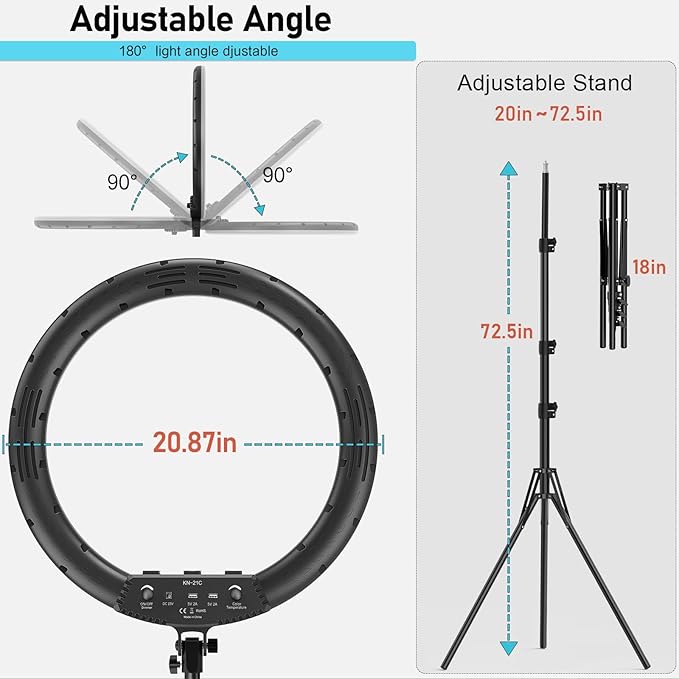 Hagibis 21 inch Ring Light with Stand Outer 55W 5600k Dimmable LED Light, Tripod Stand,and Phone Holder，Remote Controller,Carrying Bag ，CRI 97+ 2540lux, for Streaming Home Office Zoom Call Lighting