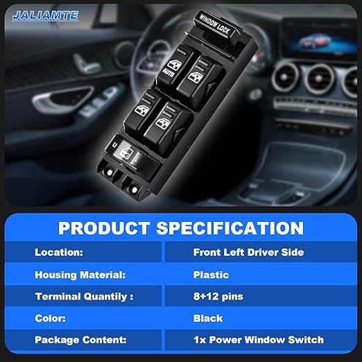 JALIAMTE Driver Side Power Window Switch Master Control Compatiable for 2000-2002 Chevy Silverado 1500HD 2500HD 3500, 2002 Cadillac Escalade, 2000-2002 Sierra Yukon XL, Replace OE 15062650 19259961