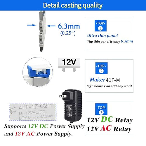 (10Pcs) 12V Relay Din Rail; Silm Relay 12V DC/AC 6Amp 5Pin 1NO 1NC SPDT with LED Indicator, Socket, Jumper DIN Rail Mount 12 Volt UL Listed