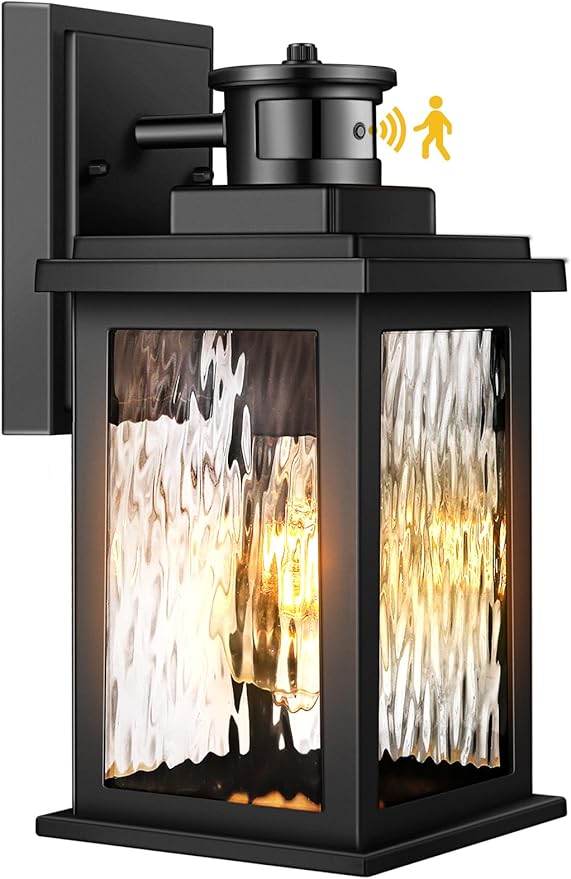 VIANIS Porch Lights Outdoor with Motion Sensor, Dusk to Dawn Outdoor Wall Lights Lantern, Anti-Rust Matte Black Outside Light Fixture Sconce for House, Patio, Garage, Waterproof