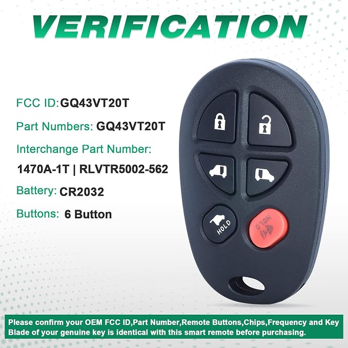 Beefunny Keyless Entry 6 Button Remote Car Key Fob - Image 2