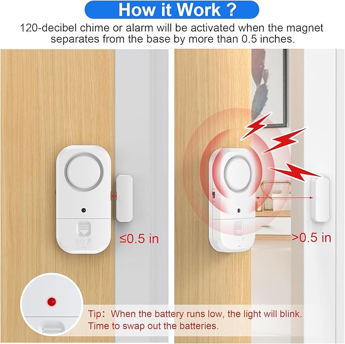 ANKOSHUN Door Window Alarm Sensors - Door Alarms for Kids Safety, Door Alarms for Home Security, for Home, Office, Store, Garage, Dorm Room, Apartment, RV, 8 Pack
