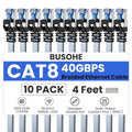 BUSOHE Cat 8 Ethernet Cable 4 FT 10 Pack, Nylon Braided High Speed Heavy Duty by BUSOHE
